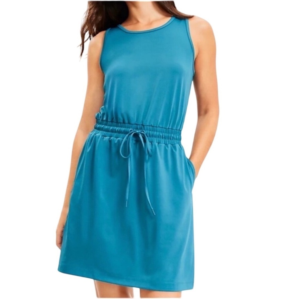 NWT Lou & Grey Women's Luvstretch Drawstring Pocket Dress Teal Size Small Sporty